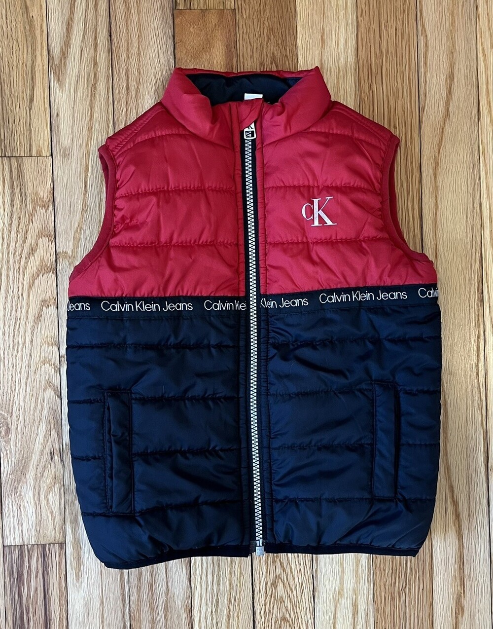 Calvin Klein Puffer Vest Boyâs 3T Red Black Full Zip Pockets Outerwear
